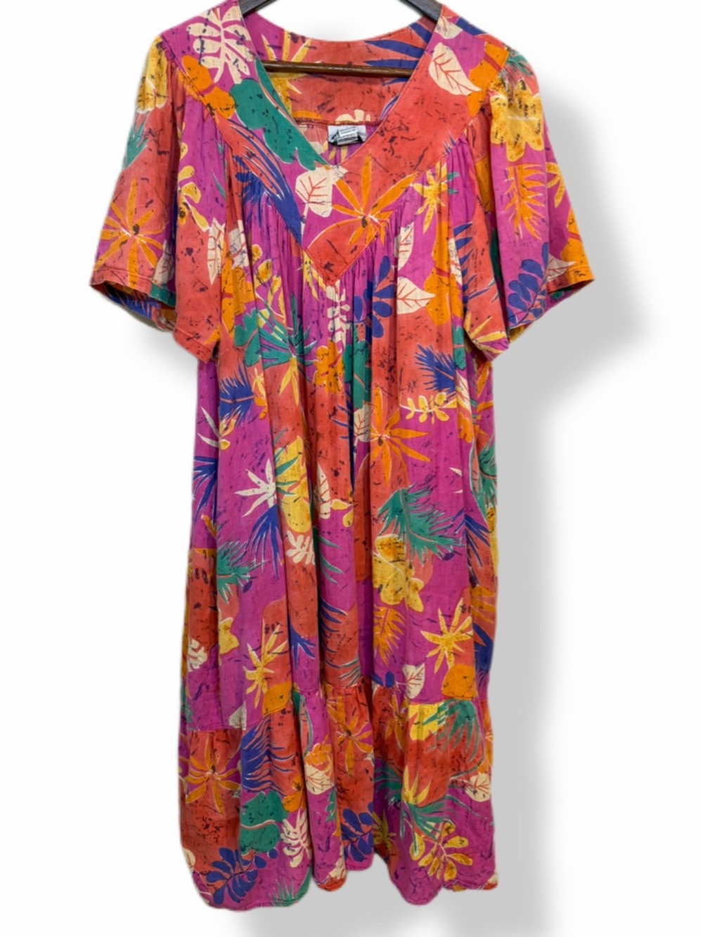 Vintage MTB Meant To Be Tropical Cotton Dress Large Pink Floral Hawaiian Pockets